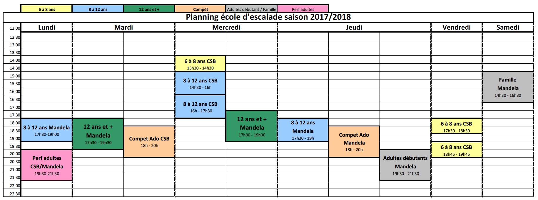 planning école d'escalade